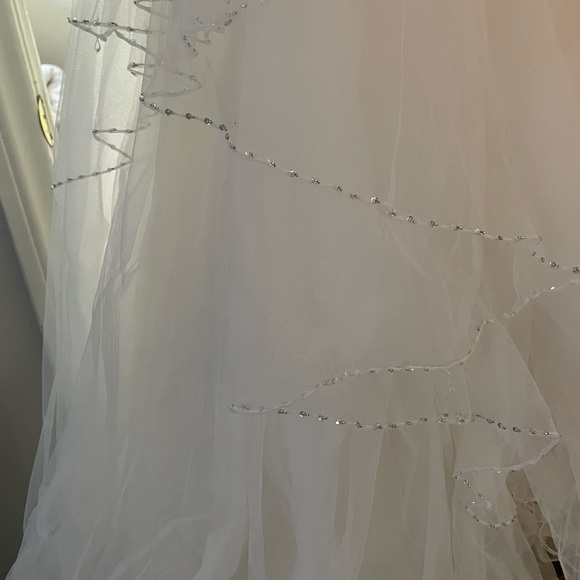 This dress is 14W never used dress and vail has detailed sequence. - Picture 3 of 5